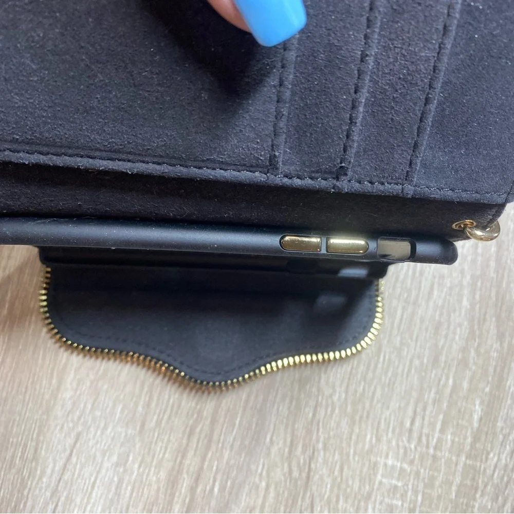 black Rebecca Minkoff Leather Folio phone case Wristlet iPhone 7